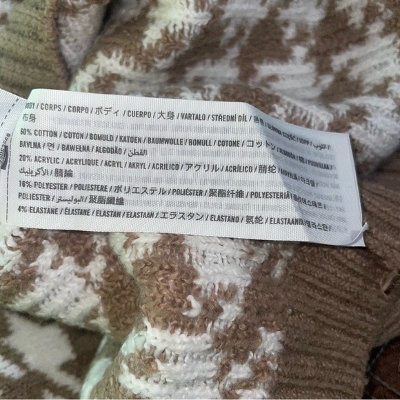 Hollister Brown Cream Houndstooth Cropped Sweater Women’s Large - Picture 8 of 8